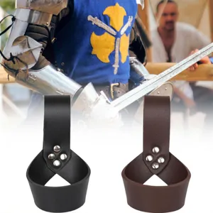 Medieval leather sword frog holder scabbard belt loop knight costume accessory black brown