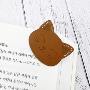 Cute cat leather bookmark creative page marker brown leather reading accessory office supply