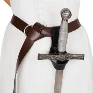 Medieval leather sword frog and belt set, vintage cosplay costume accessory for LARP and knight.