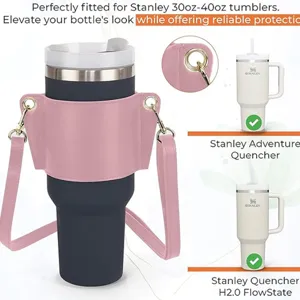 Ροζ δερμάτινη θήκη κυπέλλου για ποτήρια Stanley 30oz 40oz με ρυθμιζόμενο λουρί.