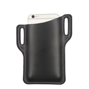 Étui de téléphone en cuir PU noir avec boucles de ceinture pour smartphones, pochette de protection.