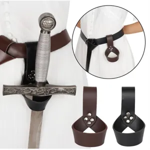 Medieval PU leather sword frog holster and belt loop for cosplay and LARP costume accessories.