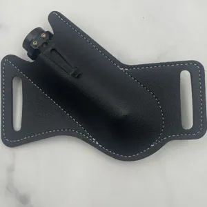 Schwarze Leder EDC Werkzeughuelle fuer Klappmesser, langlebige Guertelschlaufe Detailansicht.