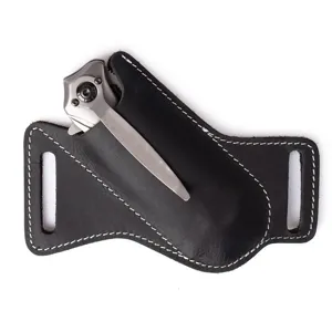 Schwarze Leder Messerscheide mit EDC Klappmesser, praktische Outdoor Gürtel Werkzeugtasche.