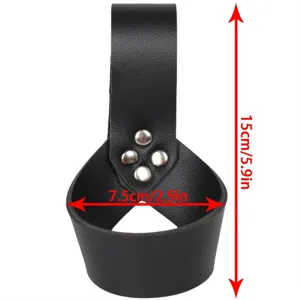 Medieval black leather sword holder frog with metal rivets, 15cm size for cosplay and props.