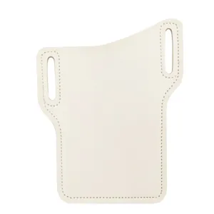 Vue détaillée de l'étui de ceinture en cuir PU beige avec de jolies coutures soignées.