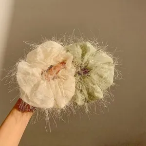 Set elegante di scrunchies con frange, elastici per capelli in chiffon chic per donne e ragazze.