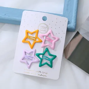 Süße Kinder Bonbonfarben Fünfeck Haarspangen 4er Set, hübsche Accessoires für Mädchen.