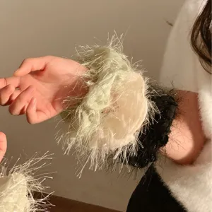 Fascia per capelli frangiata seta lucida elastico capelli elegante nappa coda di cavallo