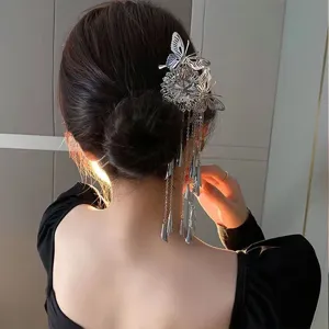 Chinese stijl metalen vlinder kwast haarspeld haarstok voor elegante knot haaraccessoire