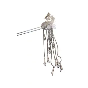 Elegante Chinese stijl vlinder kwast haarspeld vintage metalen haarstok accessoire