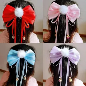 Kinderen Festieve Haarspeld Schattige Strik Kwastjes Eendensilhouet Clip Hanfu Lange Lint Bel Haarnadel Meisjes Haartoebehoren