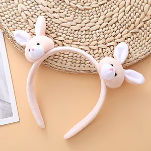 Cute pink plush rabbit headband, sweet fluffy animal ear hair hoop for daily sweet hair accessories.