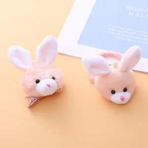 Cute pink plush bunny hair clip and scrunchie sweet cartoon hair accessories for girls.