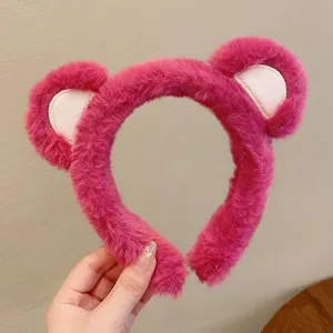 Pluche berenoor haarband schattige roze harige hoofdband voor vrouwen dagelijks gezicht wassen