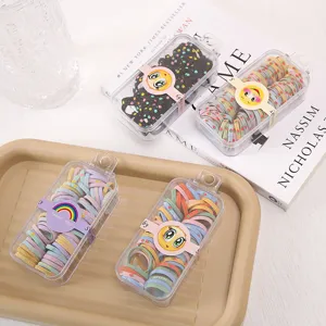 Cute kids hair ties set with clear storage box, high elasticity small rubber bands for girls.