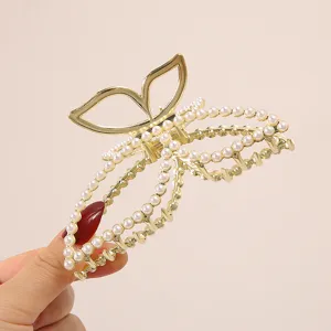 Elegant gold pearl hair claw clip bow design hairpin fashion hair accessories for women girls