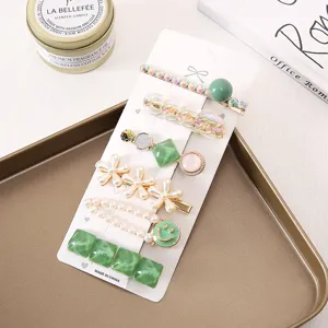 Green pearl hair clip set sweet floral hair barrette acrylic side clips for women 6 pieces