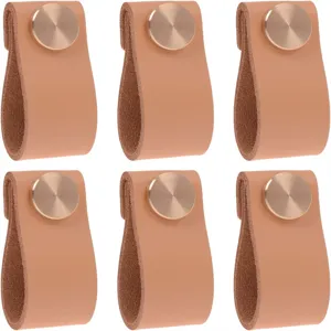 Lot de 6 poignées de tiroir en cuir marron avec boutons eniton pour meubles de porte