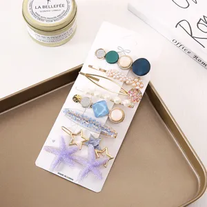 Chic multi-style hair clip set featuring pearls, stars, and resin designs for daily wear.