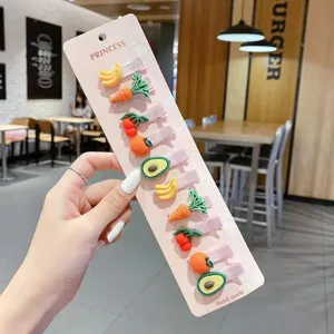 Set di mollette per capelli con frutta e verdura per bambini, simpatici accessori.