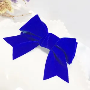 Blue velvet bow hair clip elegant fabric duckbill clip for women daily hair styling accessory