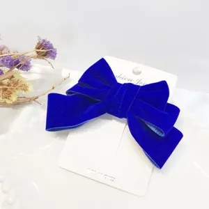 Klein blue velvet bow hair clip elegant women hair accessory duckbill clip display card.