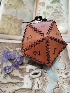 PU leather D20 dice bag for tabletop roleplaying games, durable hand-stitched pouch.