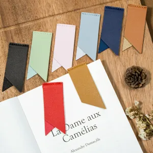 Colorful PU leather bookmarks set, magnetic page markers for reading, durable student stationery.