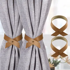 Nordic style PU leather curtain tiebacks punch-free magnetic buckle drapery rope holder 2pcs