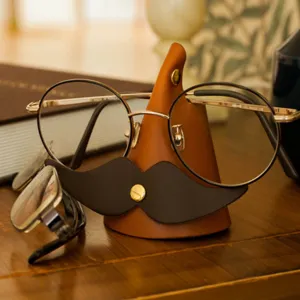 Creative leather mustache glasses holder desktop stand cute office organizer decor display
