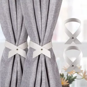 Nordic style PU leather curtain tieback, punch-free cross design, elegant grey curtain accessory detail.