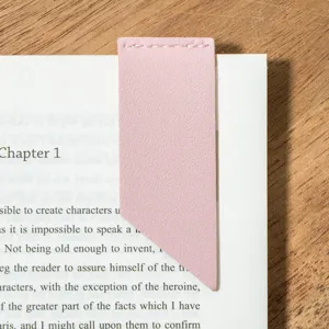 Pink PU leather page bookmark for reading lovers, durable student book marker accessory.