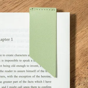 Light green PU leather bookmark detail view, elegant stitching design, ideal for reading lovers.