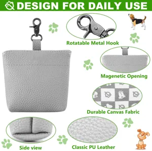 Vue détaillée de la pochette pour chien portable en cuir PU durable avec crochet en métal.