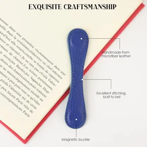 Detail view of the handmade microfiber leather magnetic bookmark showing fine stitching and clasp.