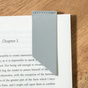 Grey PU leather page marker bookmark detail view, stylish reading page divider for book lovers.
