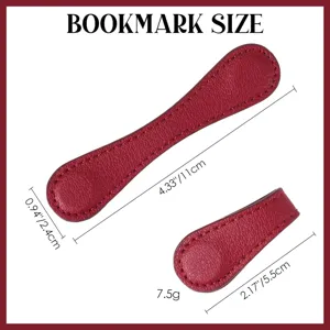 Leather magnetic bookmark detail showing precise dimensions and size specifications.