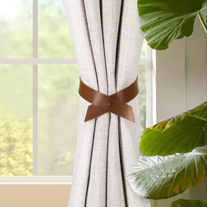 Nordic style leather curtain tieback punch-free PU curtain buckle home window decoration strap.