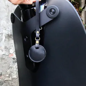 Portable PU leather car key case with handle holder minimalist black keychain accessory