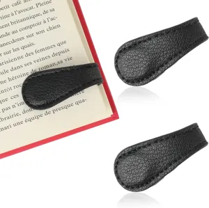 Black leather magnetic bookmarks set of 3, stylish page marker for books and reading notes.