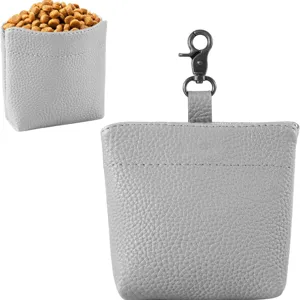 Sac de friandises pour chien en cuir PU gris pochette d'entrainement portable clip