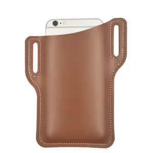 Étui de téléphone en cuir PU marron pochette pour smartphone boucle de ceinture vue détaillée