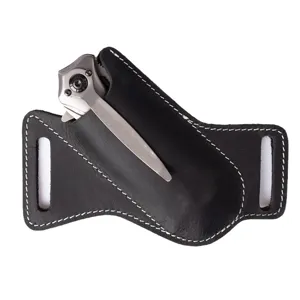 Schwarze Leder Messertasche EDC Werkzeugtasche mit Gürtelschlaufe für Klappmesser neu