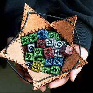 Foldable PU leather star dice tray with colorful numbered polyhedral dice for tabletop gaming.
