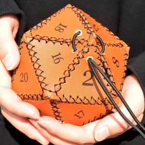PU leather D20 dice bag storage pouch for tabletop role playing games and dice storage.