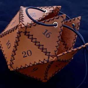 Leather D20 dice bag for tabletop games, PU leather polyhedron dice storage pouch.