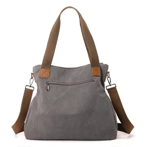 Casual canvas tote bag for women, versatile shoulder crossbody handbag with large capacity.