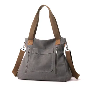 Casual canvas tote bag for women, versatile shoulder and crossbody handbag with large capacity.