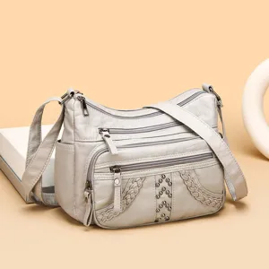 Women's Soft PU Leather Crossbody Bag Multi-Compartment Casual Chic Shoulder Bag With Rivets Large Capacity Handbag